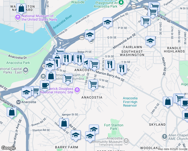 map of restaurants, bars, coffee shops, grocery stores, and more near 101 Independence Avenue Southeast in Washington