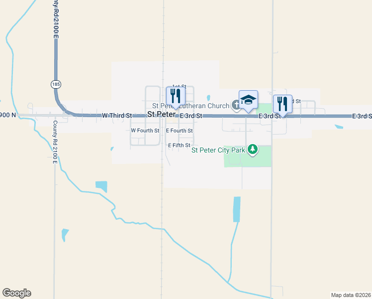 map of restaurants, bars, coffee shops, grocery stores, and more near 510 East Railroad Street in Saint Peter