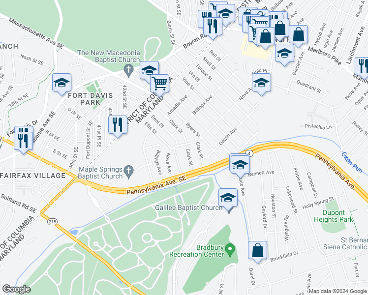 map of restaurants, bars, coffee shops, grocery stores, and more near 1816 Nova Avenue in Capitol Heights