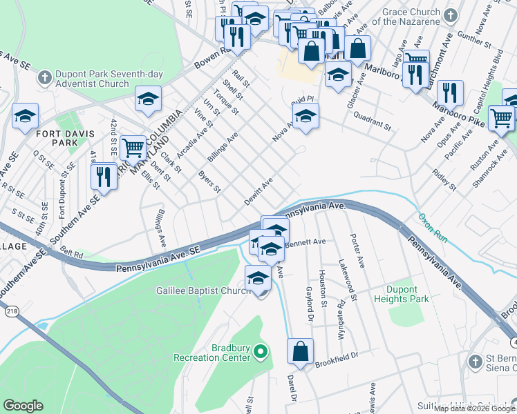 map of restaurants, bars, coffee shops, grocery stores, and more near 101 Independence Avenue Southeast in Washington