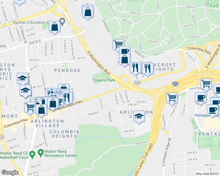 map of restaurants, bars, coffee shops, grocery stores, and more near 101 Independence Avenue Southeast in Washington