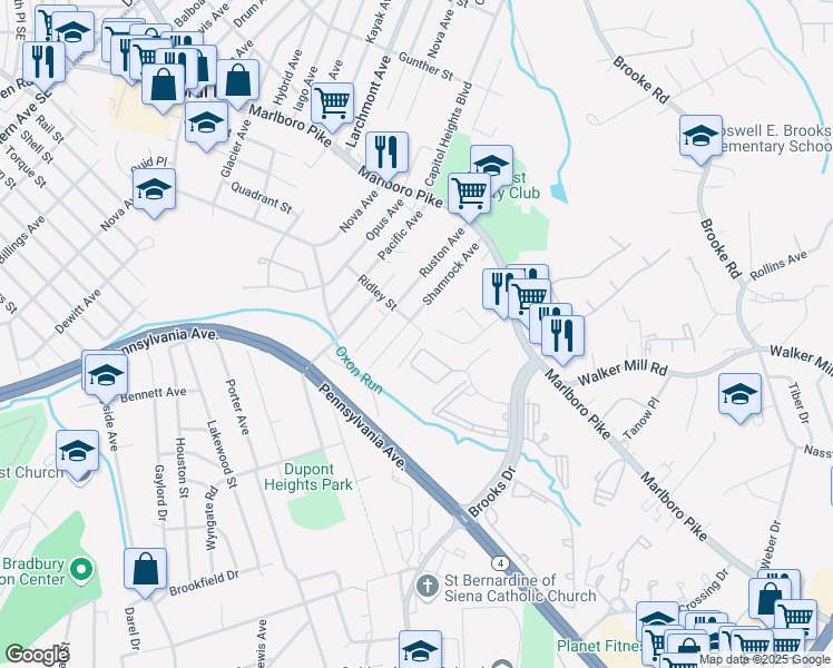 map of restaurants, bars, coffee shops, grocery stores, and more near 1701 Torrance Avenue in Capitol Heights