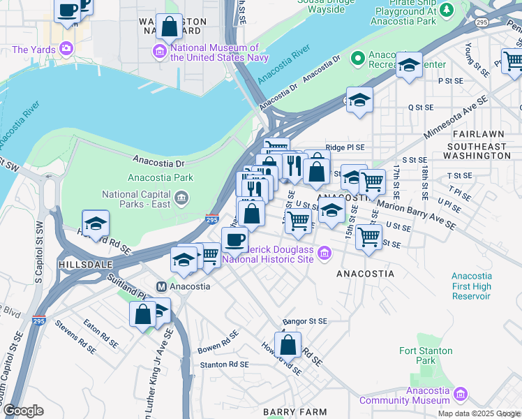 map of restaurants, bars, coffee shops, grocery stores, and more near 101 Independence Avenue Southeast in Washington