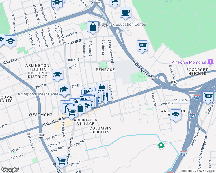 map of restaurants, bars, coffee shops, grocery stores, and more near 101 Independence Avenue Southeast in Washington
