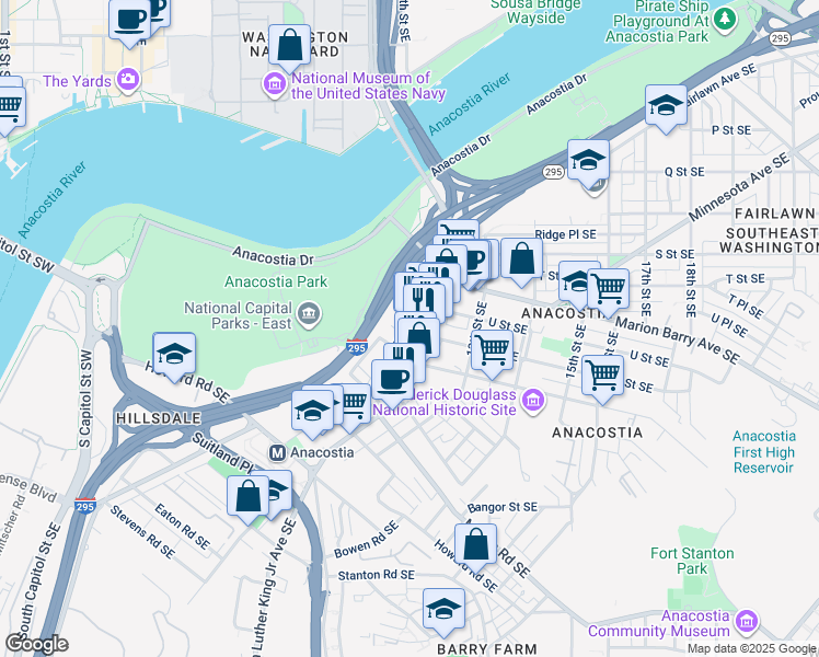 map of restaurants, bars, coffee shops, grocery stores, and more near 101 Independence Avenue Southeast in Washington