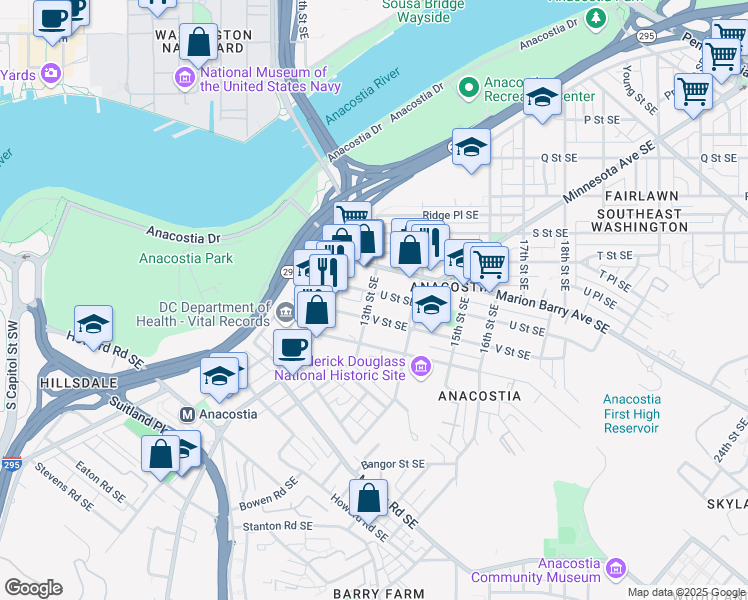map of restaurants, bars, coffee shops, grocery stores, and more near 101 Independence Avenue Southeast in Washington