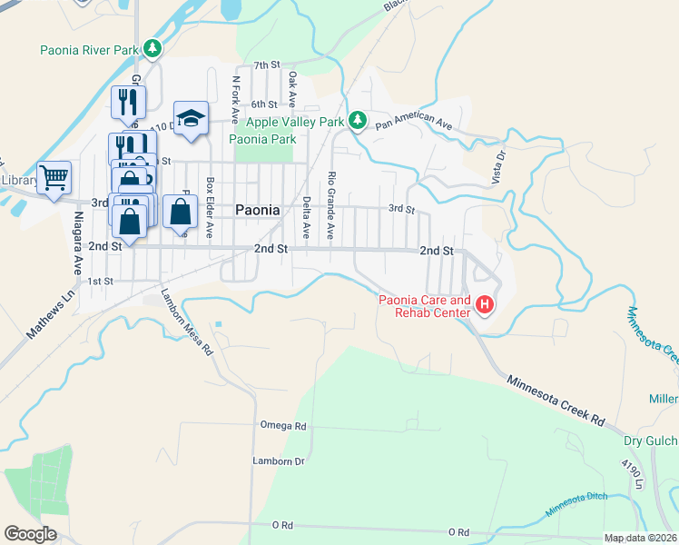 map of restaurants, bars, coffee shops, grocery stores, and more near 128 Colorado Avenue in Paonia