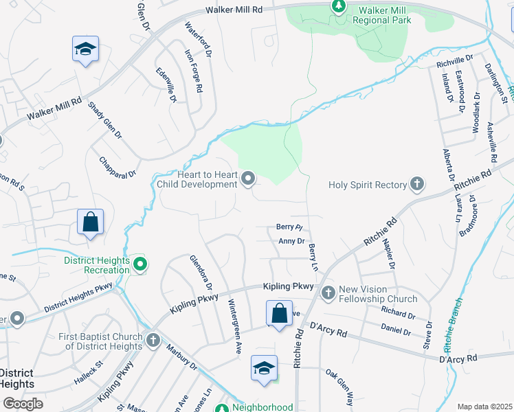 map of restaurants, bars, coffee shops, grocery stores, and more near 7613 Starshine Dr in District Heights