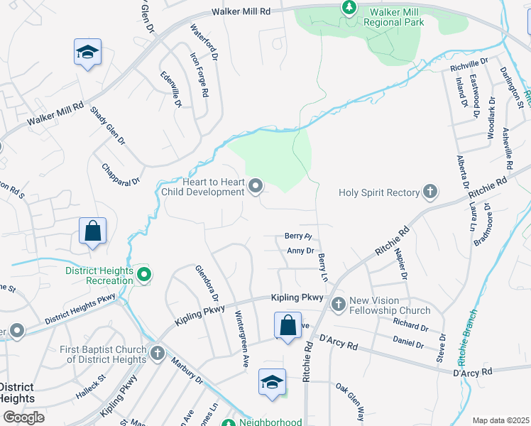 map of restaurants, bars, coffee shops, grocery stores, and more near 7613 Starshine Drive in District Heights
