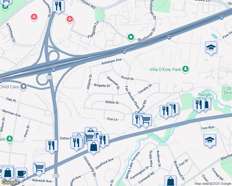 map of restaurants, bars, coffee shops, grocery stores, and more near 3248 Sherman Street in Fairfax