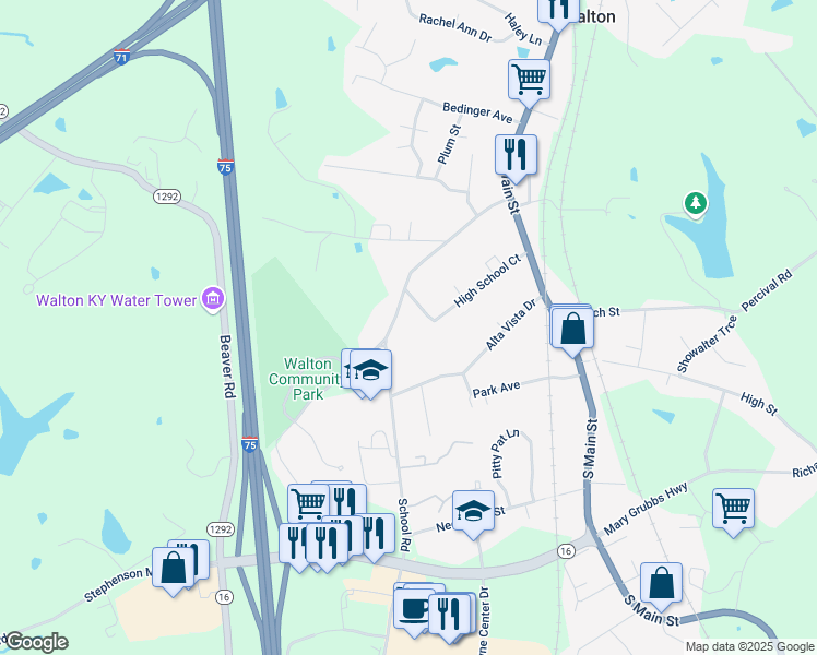 map of restaurants, bars, coffee shops, grocery stores, and more near 21 Old Stephenson Mill Road in Walton