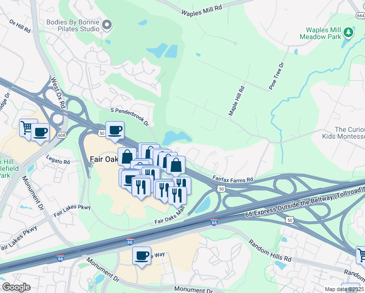 map of restaurants, bars, coffee shops, grocery stores, and more near 3903 Green Look Court in Fairfax