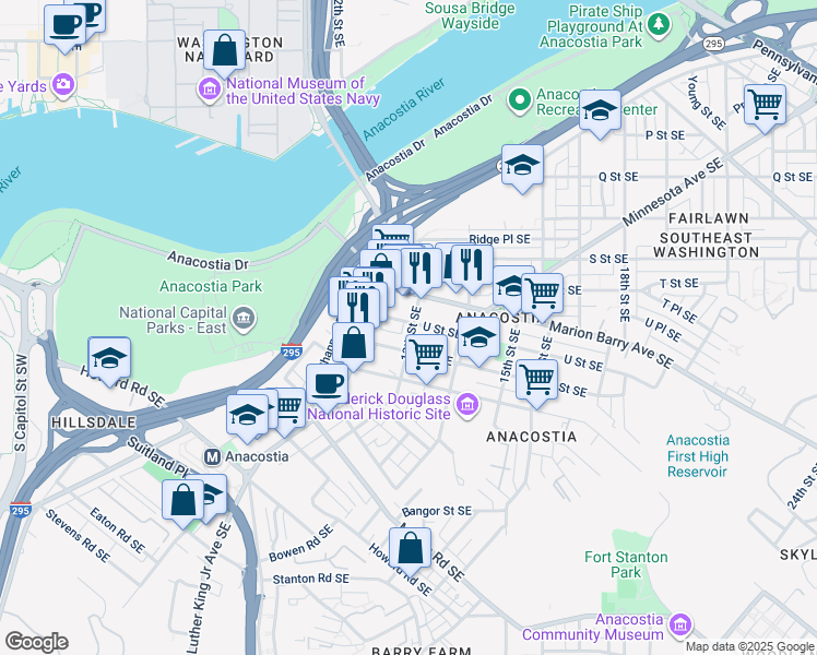map of restaurants, bars, coffee shops, grocery stores, and more near 101 Independence Avenue Southeast in Washington