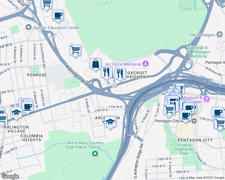 map of restaurants, bars, coffee shops, grocery stores, and more near 1554 Columbia Pike in Arlington