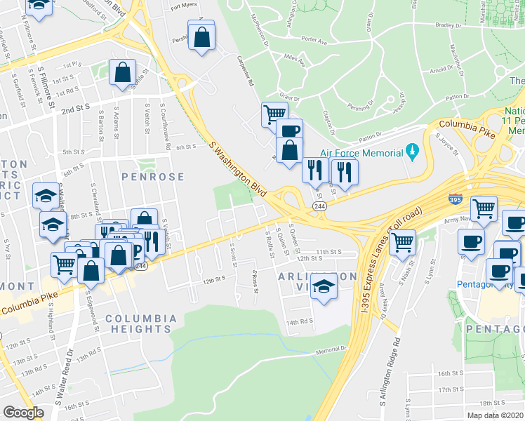 map of restaurants, bars, coffee shops, grocery stores, and more near 101 Independence Avenue Southeast in Washington