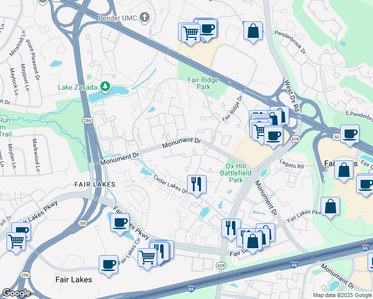 map of restaurants, bars, coffee shops, grocery stores, and more near 4230 Fox Lake Dr in Fairfax