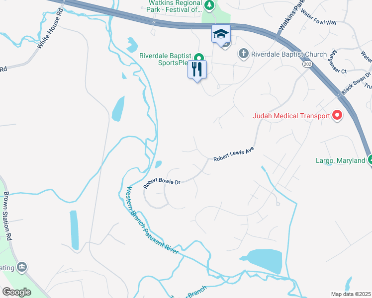 map of restaurants, bars, coffee shops, grocery stores, and more near 12306 Markby Court in Upper Marlboro
