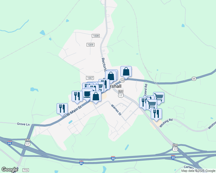 map of restaurants, bars, coffee shops, grocery stores, and more near 8328 West Main Street in Marshall