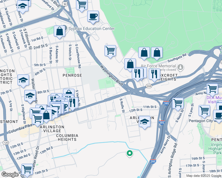 map of restaurants, bars, coffee shops, grocery stores, and more near 1810 9th Street South in Arlington