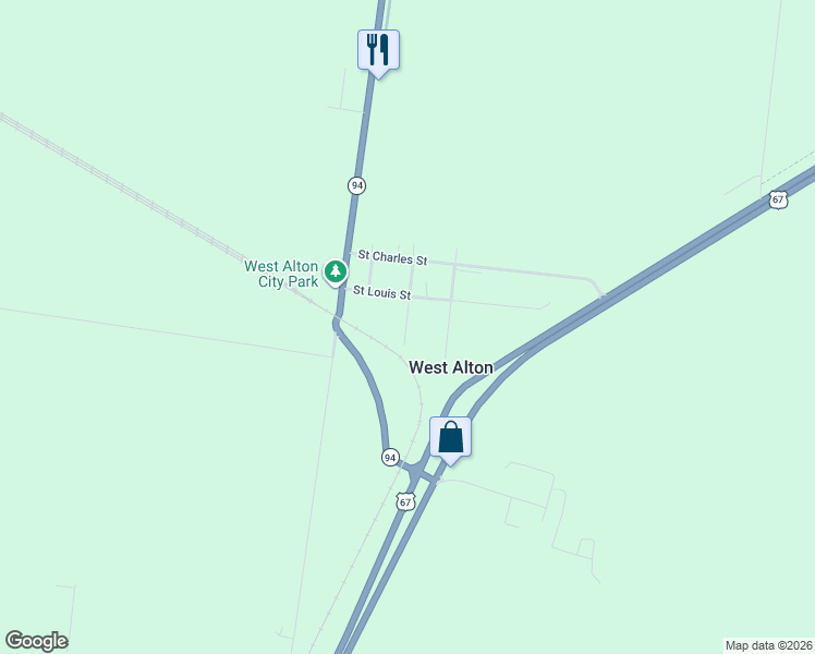map of restaurants, bars, coffee shops, grocery stores, and more near 15080 Angert Street in West Alton