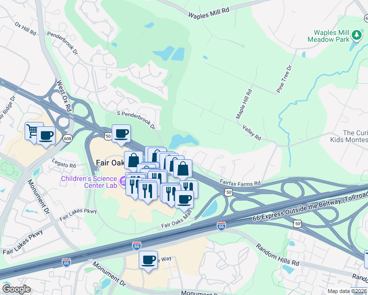 map of restaurants, bars, coffee shops, grocery stores, and more near 3908 Green Look Court in Fairfax