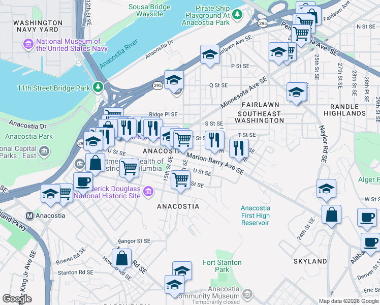 map of restaurants, bars, coffee shops, grocery stores, and more near 101 Independence Avenue Southeast in Washington