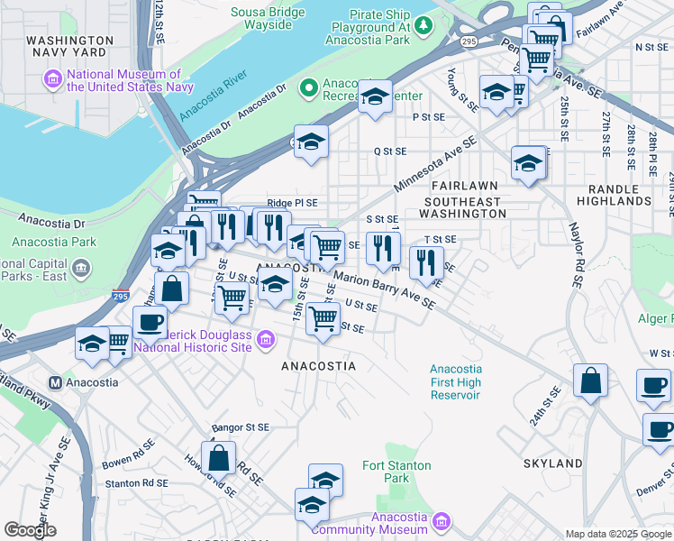 map of restaurants, bars, coffee shops, grocery stores, and more near 101 Independence Avenue Southeast in Washington