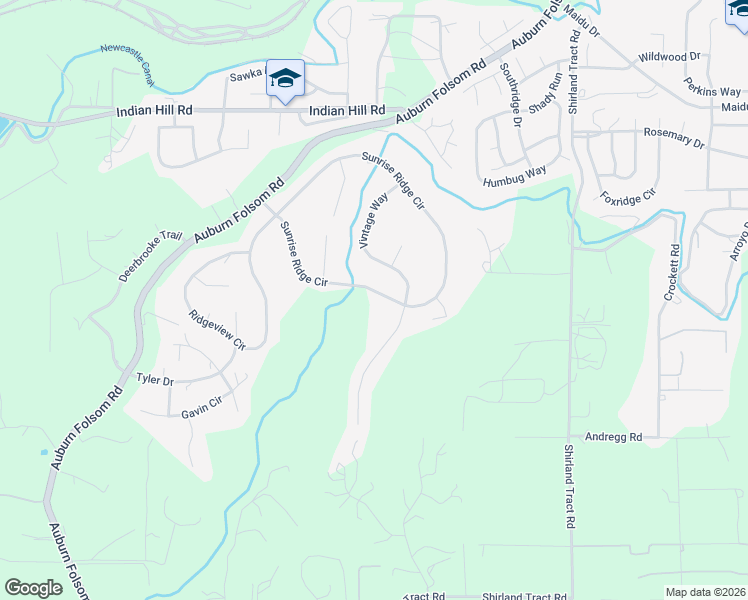 map of restaurants, bars, coffee shops, grocery stores, and more near 10750 Sunrise Ridge Circle in Auburn