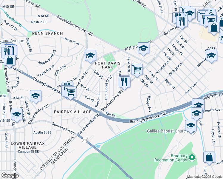 map of restaurants, bars, coffee shops, grocery stores, and more near 1807 41st Place Southeast in Washington
