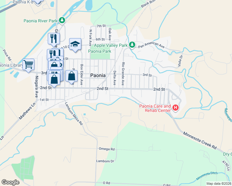 map of restaurants, bars, coffee shops, grocery stores, and more near 129 Delta Avenue in Paonia