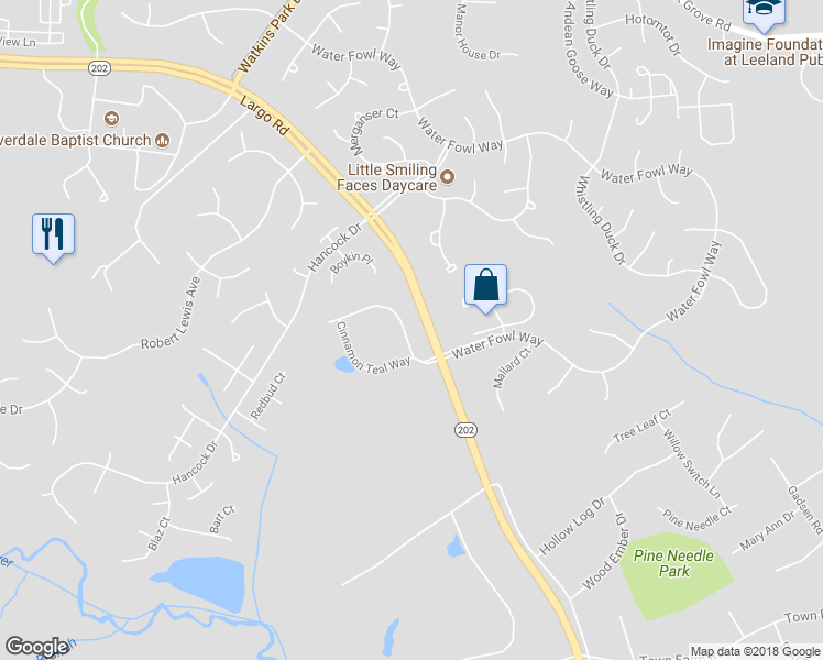 map of restaurants, bars, coffee shops, grocery stores, and more near 14107 Water Fowl Way in Upper Marlboro