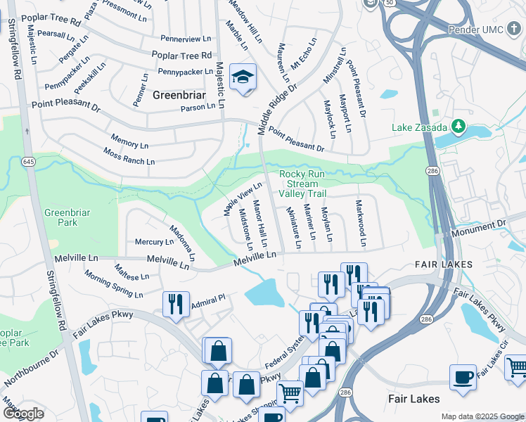 map of restaurants, bars, coffee shops, grocery stores, and more near 4409 Manor Hall Lane in Fairfax