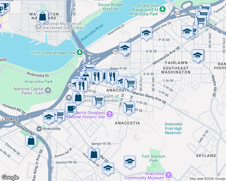 map of restaurants, bars, coffee shops, grocery stores, and more near 1918 14th Street Southeast in Washington