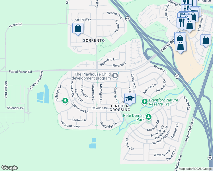 map of restaurants, bars, coffee shops, grocery stores, and more near 1636 Midford Lane in Lincoln