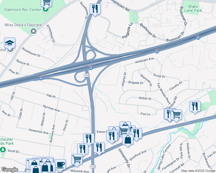 map of restaurants, bars, coffee shops, grocery stores, and more near 3342 Willow Crescent Drive in Fairfax