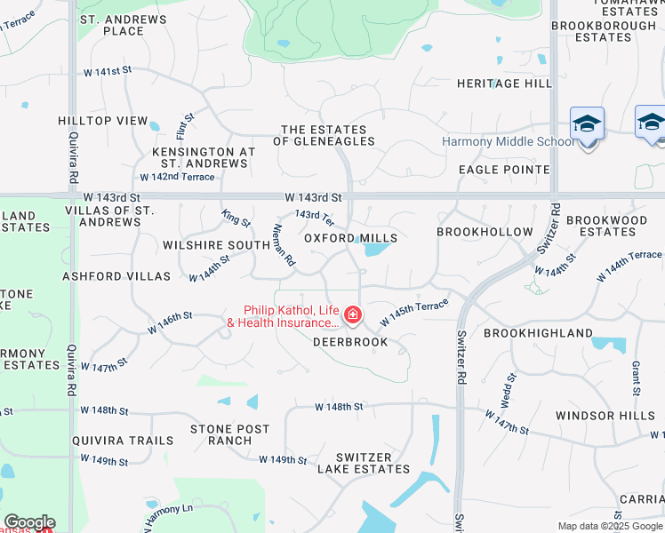 map of restaurants, bars, coffee shops, grocery stores, and more near 10913 W 144th St in Overland Park