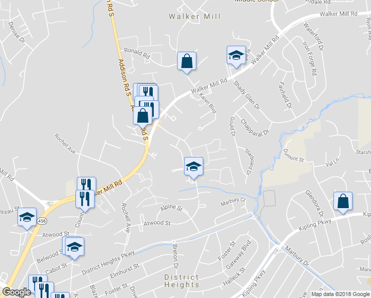 map of restaurants, bars, coffee shops, grocery stores, and more near 1915 Addison Road South in District Heights