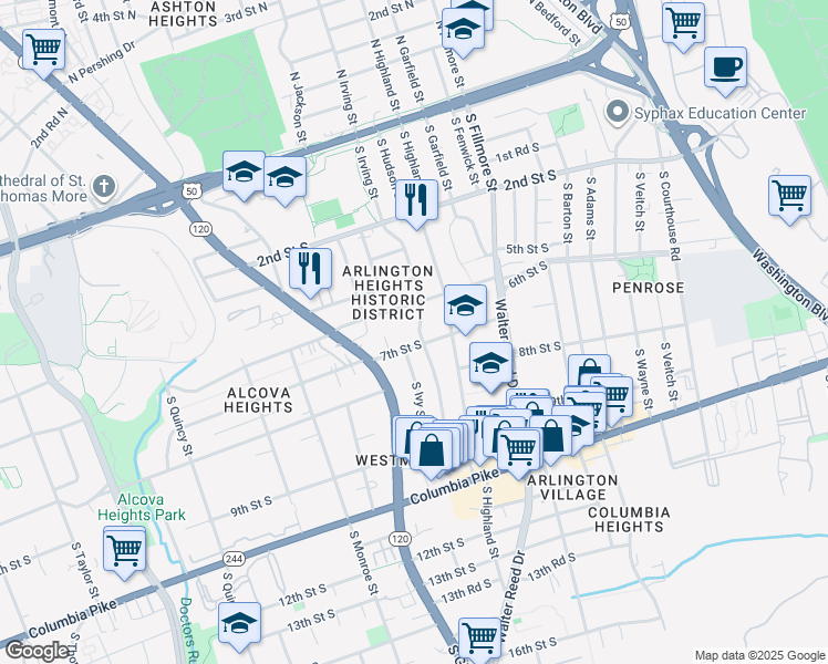 map of restaurants, bars, coffee shops, grocery stores, and more near 101 Independence Avenue Southeast in Washington