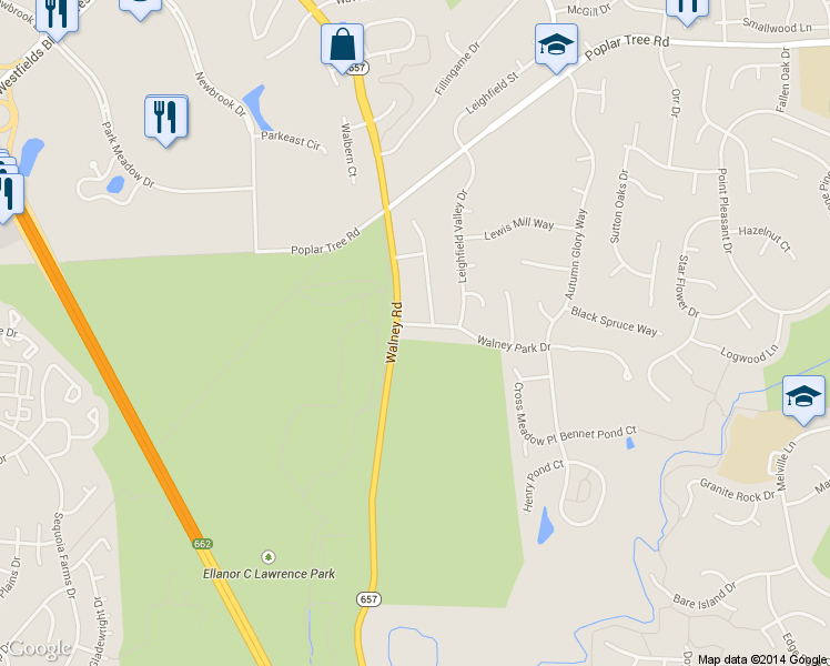 map of restaurants, bars, coffee shops, grocery stores, and more near 13903 Walney Park Drive in Chantilly