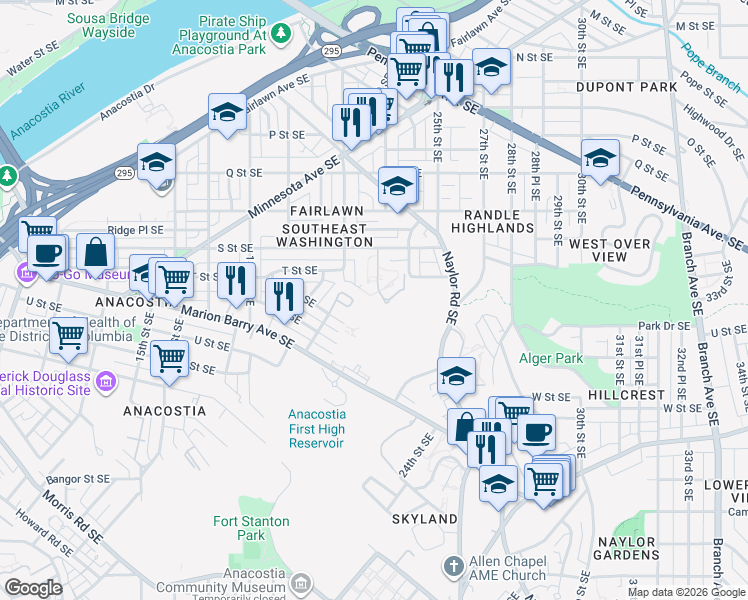 map of restaurants, bars, coffee shops, grocery stores, and more near 101 Independence Avenue Southeast in Washington