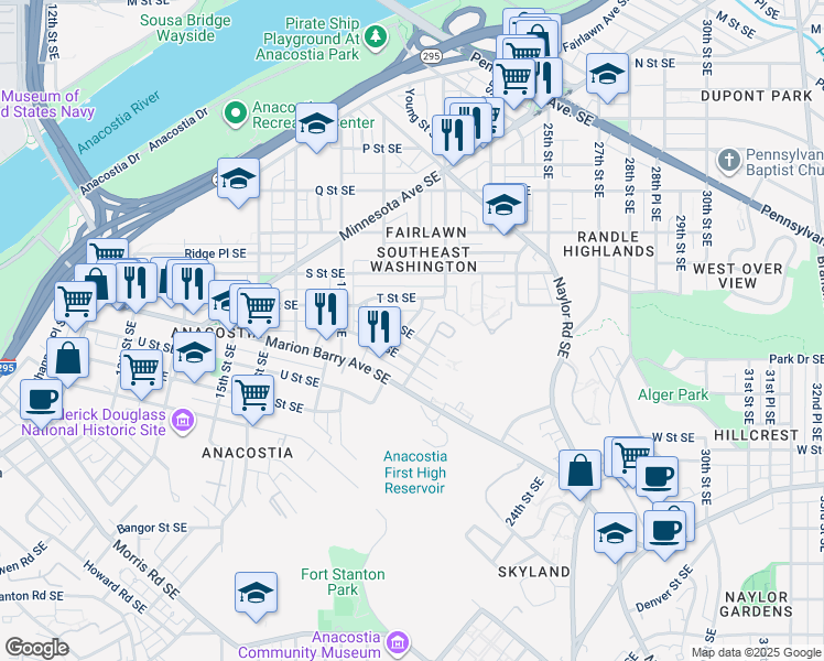 map of restaurants, bars, coffee shops, grocery stores, and more near 1934 21st Place Southeast in Washington