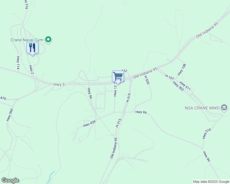map of restaurants, bars, coffee shops, grocery stores, and more near in Naval Support Activity Crane
