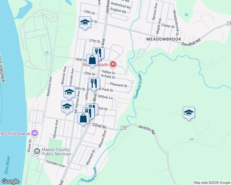 map of restaurants, bars, coffee shops, grocery stores, and more near 130 South Park Drive in Point Pleasant