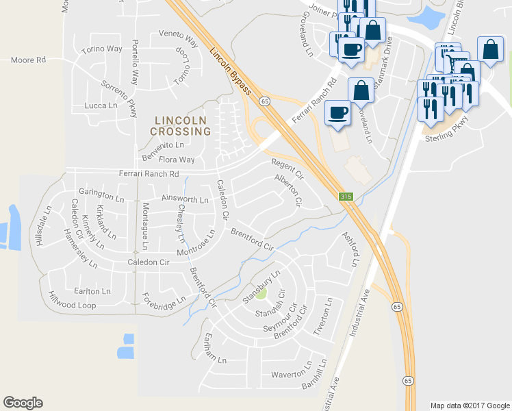 map of restaurants, bars, coffee shops, grocery stores, and more near 1417 Rawlings Ln in Lincoln