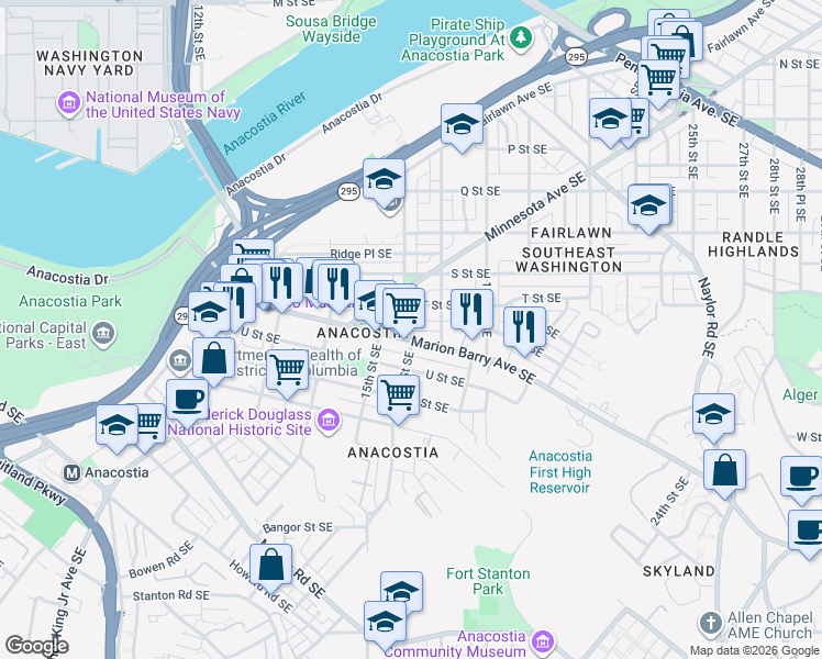 map of restaurants, bars, coffee shops, grocery stores, and more near 101 Independence Avenue Southeast in Washington