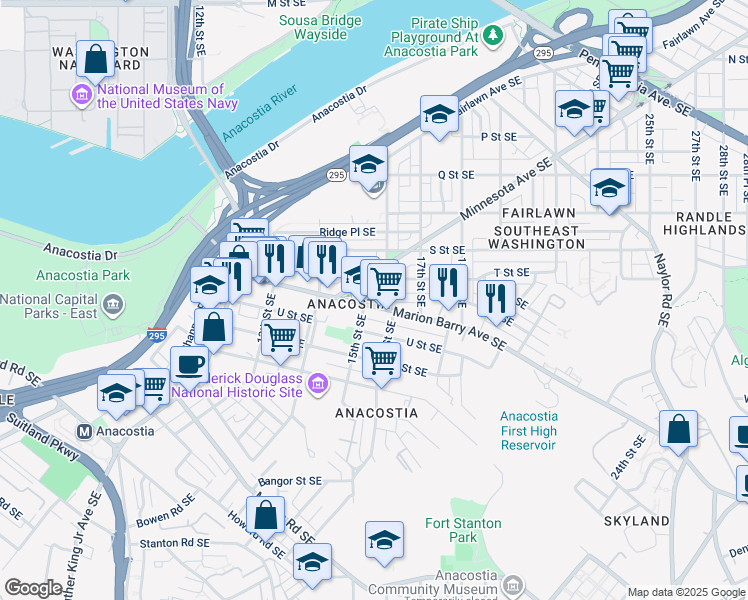 map of restaurants, bars, coffee shops, grocery stores, and more near 101 Independence Avenue Southeast in Washington