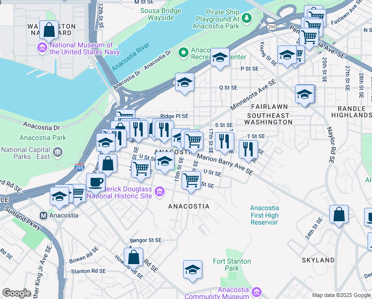 map of restaurants, bars, coffee shops, grocery stores, and more near 101 Independence Avenue Southeast in Washington