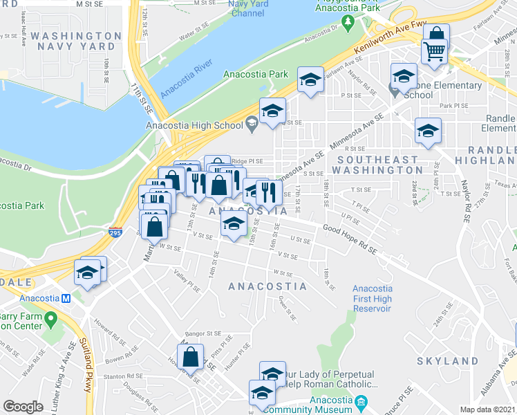 map of restaurants, bars, coffee shops, grocery stores, and more near 101 Independence Avenue Southeast in Washington