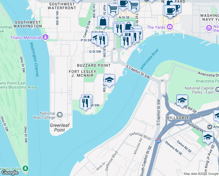 map of restaurants, bars, coffee shops, grocery stores, and more near 101 Independence Avenue Southeast in Washington