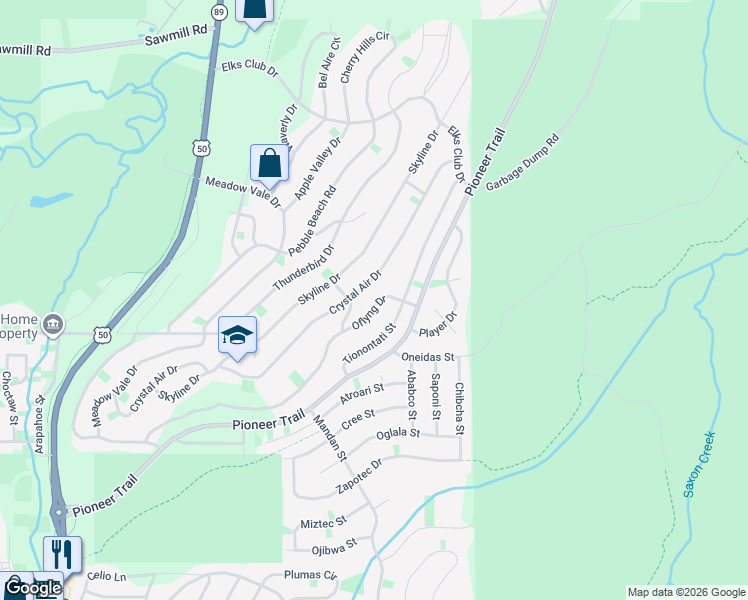 map of restaurants, bars, coffee shops, grocery stores, and more near 1609 Oflyng Drive in South Lake Tahoe